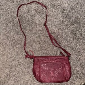 St. John’s Bay Floral Embossed Maroon Crossbody Bag
